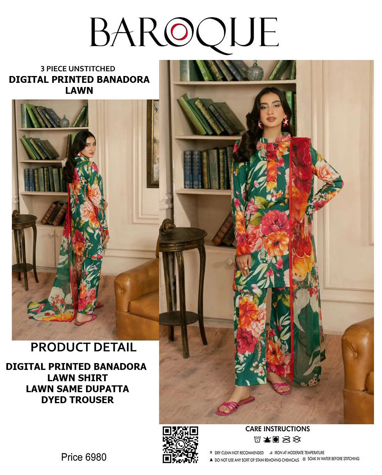 BAROQUE lawn bana doria all over unstitched 3pc