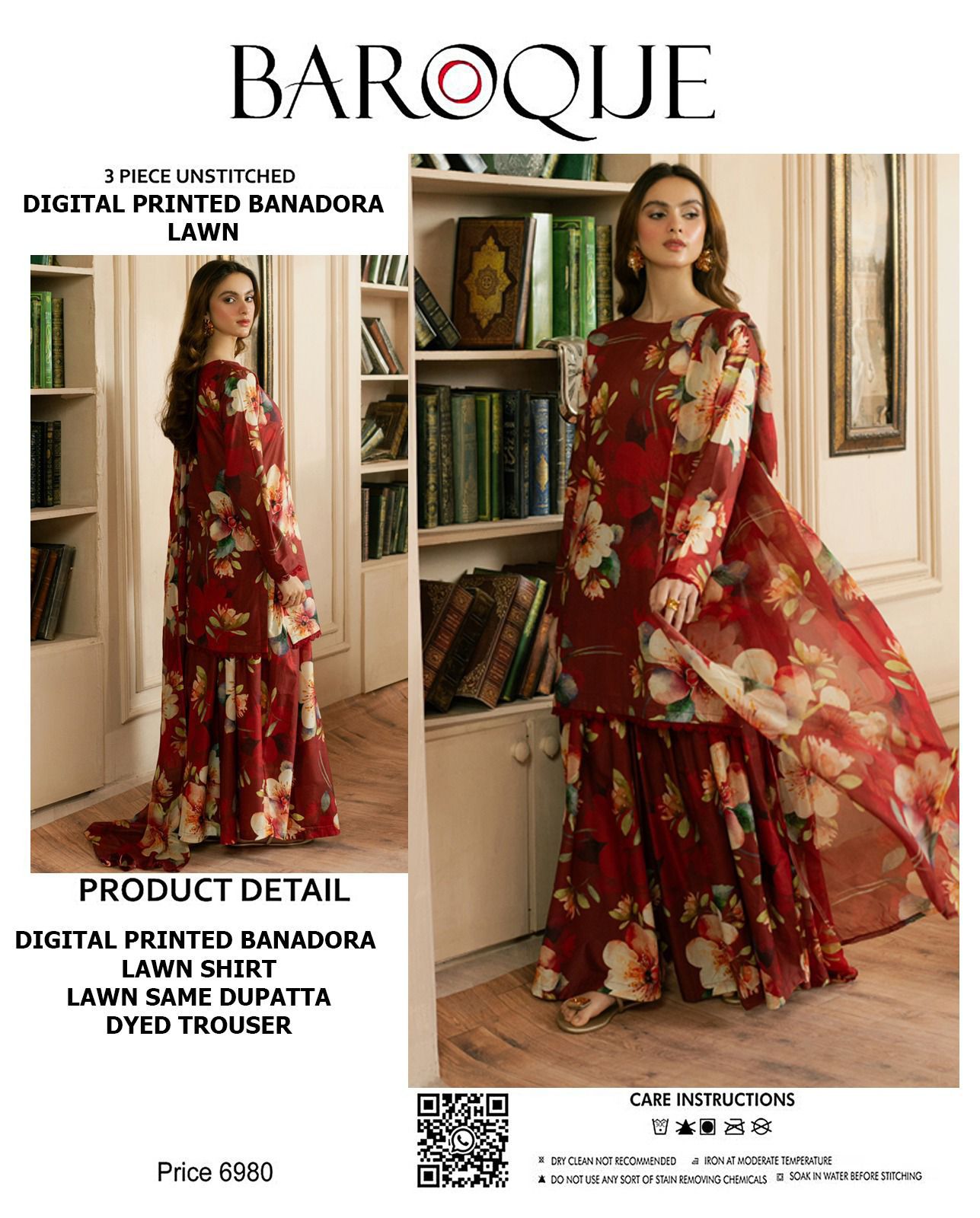 BAROQUE lawn bana doria all over unstitched 3pc