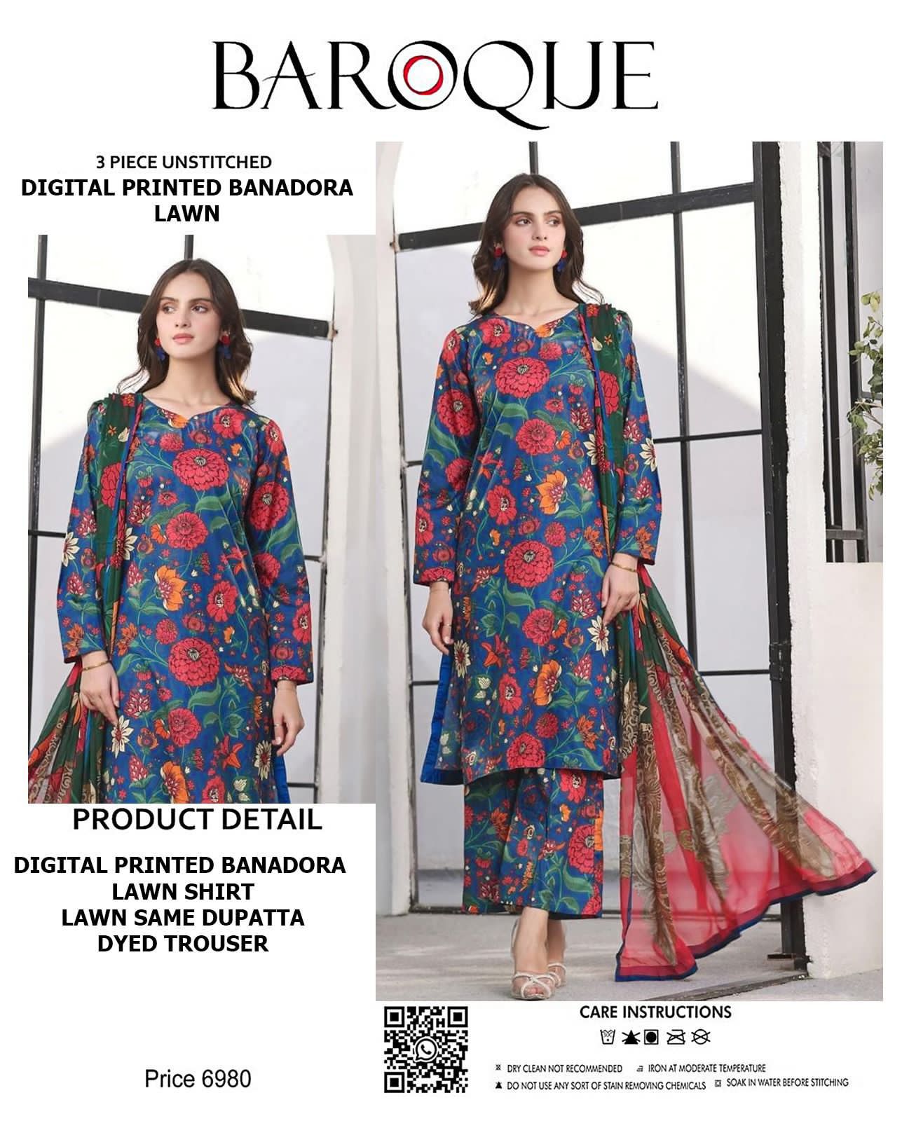 BAROQUE lawn Bana doria all over unstitched 3pc