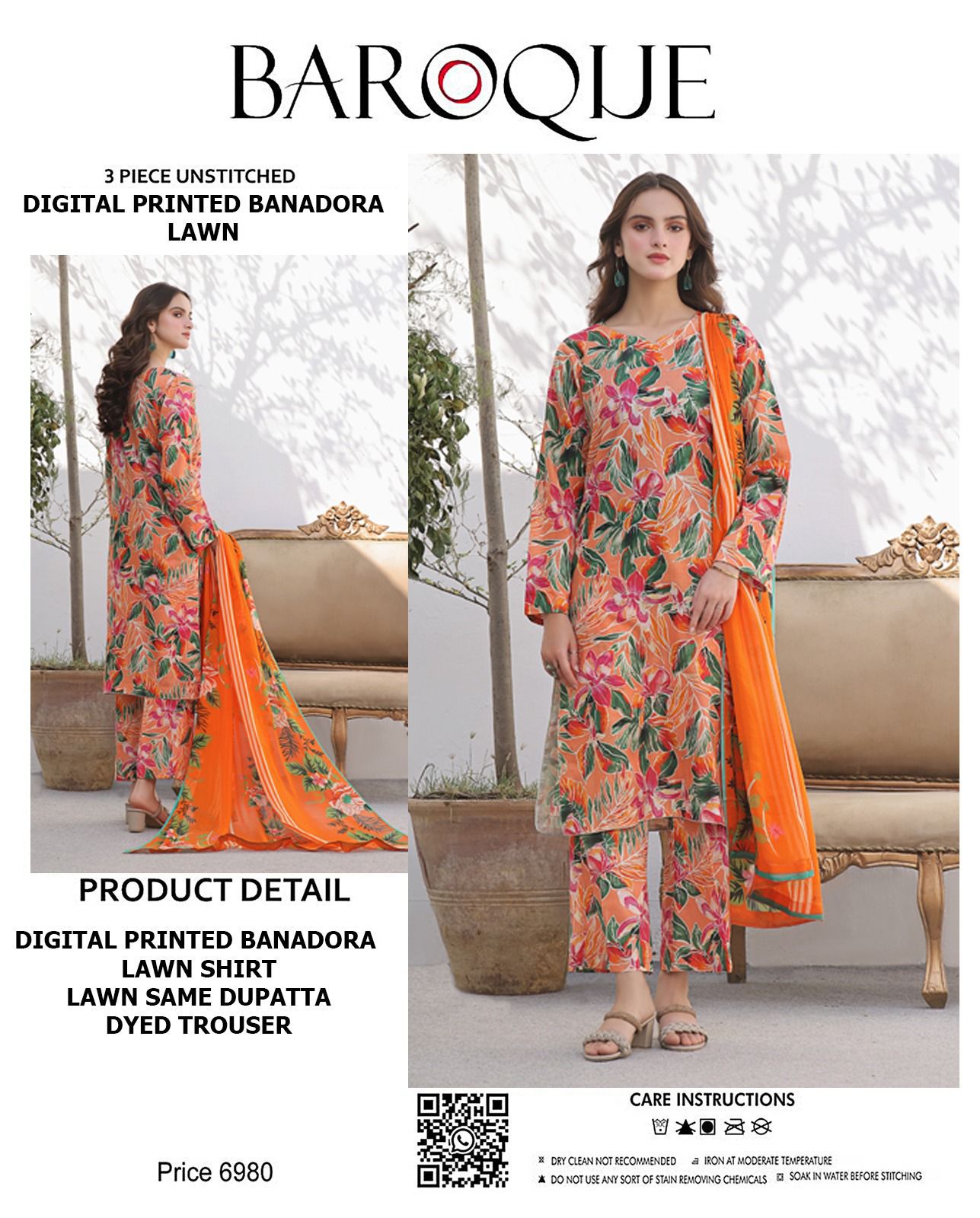 BAROQUE lawn Bana doria all over unstitched 3pc