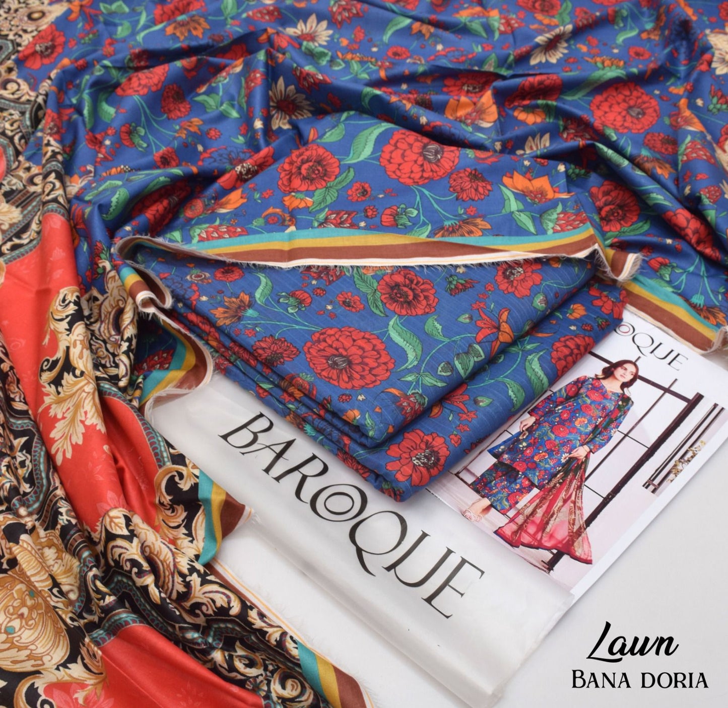 BAROQUE lawn Bana doria all over unstitched 3pc