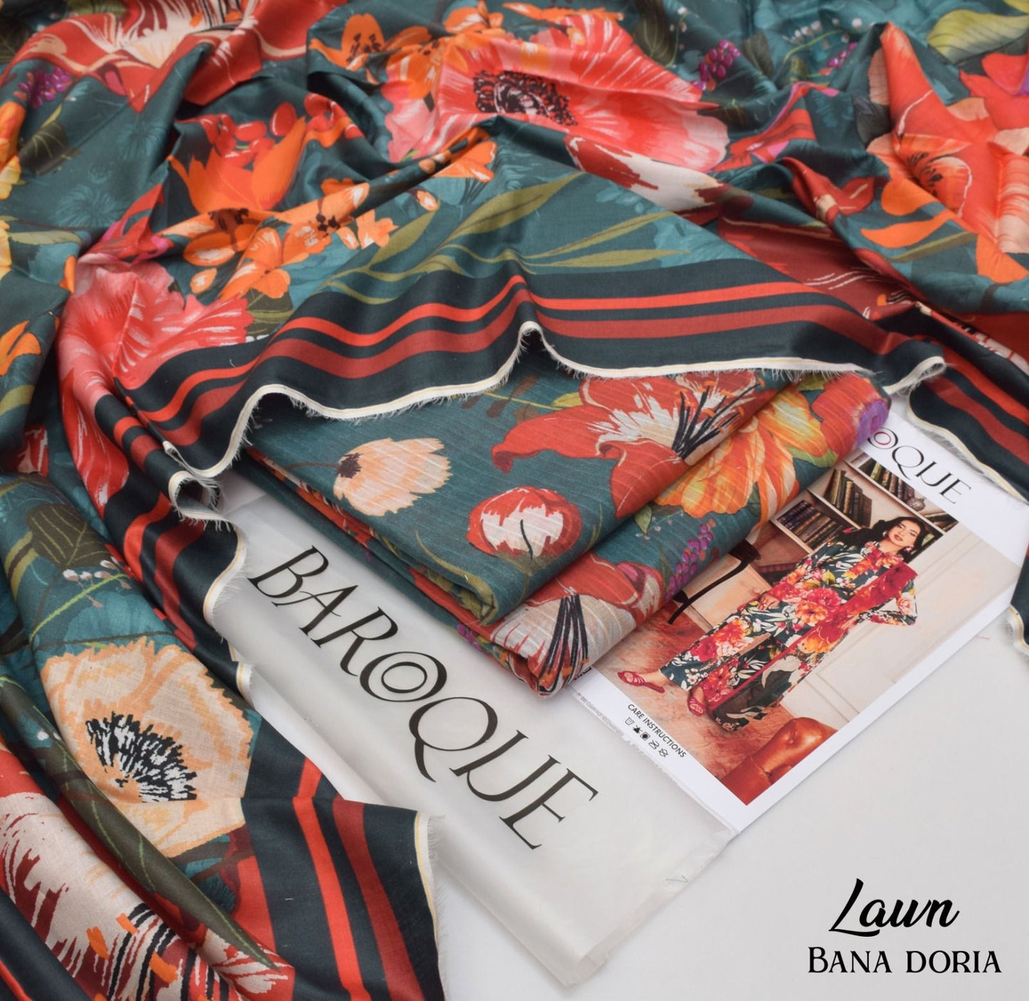 BAROQUE lawn bana doria all over unstitched 3pc