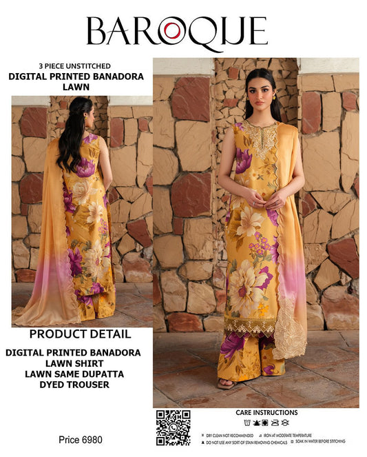 BAROQUE lawn bana dora all over unstitched 3pc