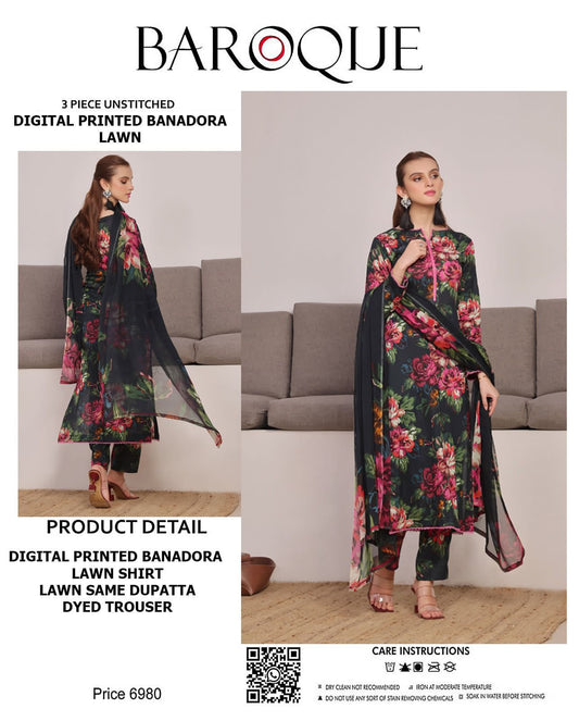 BAROQUE lawn Bana doria all over unstitched 3pc