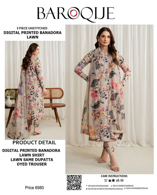 BAROQUE lawn Bana doria all over unstitched 3pc