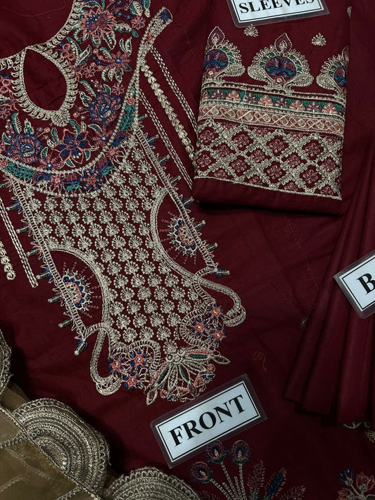 JAZMIN embroidered luxury cotton unstitced 3pc
