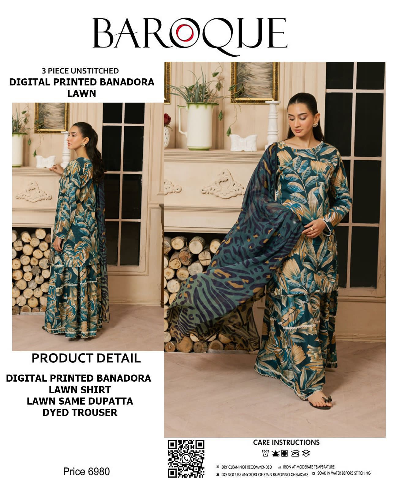 BAROQUE lawn bana doria all over unstitched 3pc