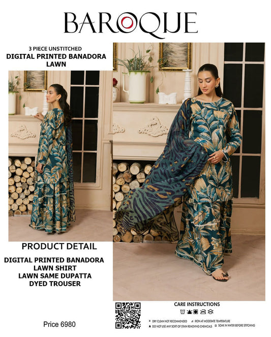 BAROQUE lawn bana doria all over unstitched 3pc